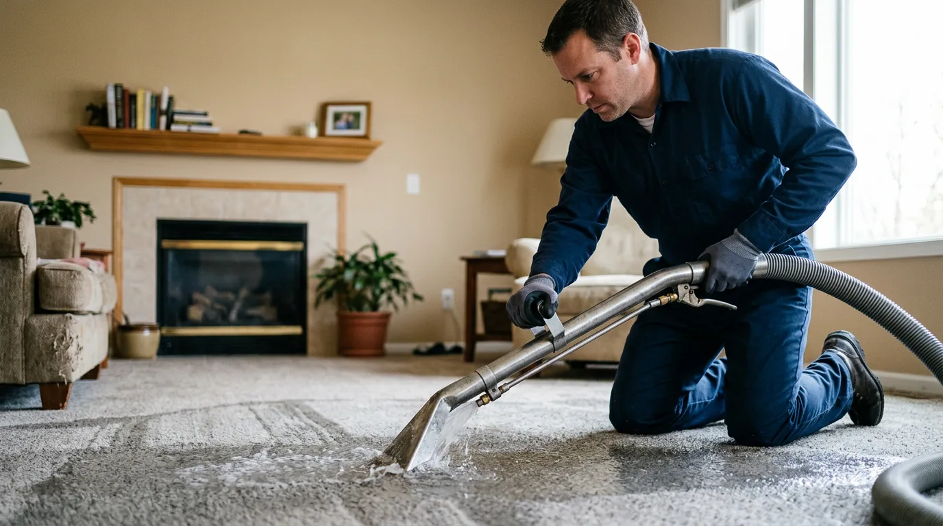 Water damage restoration technician working near Bayport, MN